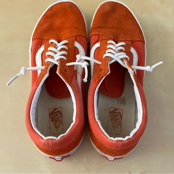 Vans Unisex Orange and White Suede Sneakers - Picture 11 of 13